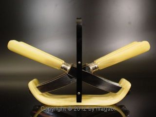 Art Deco Yellow Black Bakelite German Fruit Knife Set Functional Design Bauhaus photo
