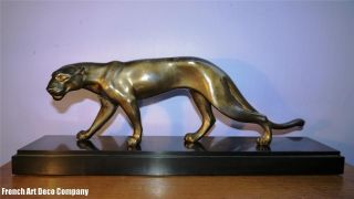 M.  Font Signed French Art Deco Spelter Panther C1930 photo