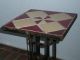 Art Deco Red & Cream Pinwheel Pattern Tile Top Wrought Iron Drink Table 1930s Art Deco photo 3