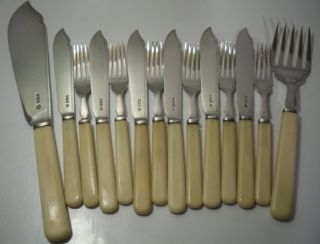 A Set Of Twelve Silver ' Art Deco ' Fish Cutlery & Two Servers : Sheffield 1937 photo