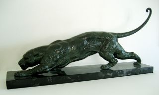 Art Deco Chiparus Bronze Panther Marble Base France ' 30 photo