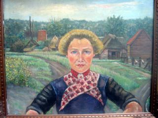 Oil Painting Of Jannetje By Otto Hanrath 1930. photo