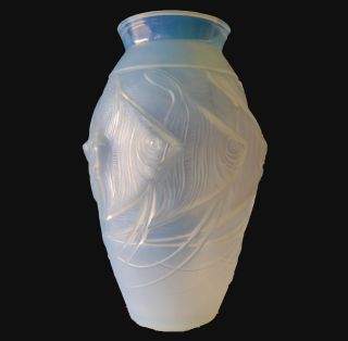 Art Deco Opalescent Glass Vase Signed Sabino Paris photo