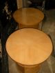 Art Deco Sycamore Wood Side Cabinets End Tables Two Tier Glass Tops Round 1900-1950 photo 11