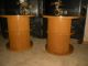Art Deco Sycamore Wood Side Cabinets End Tables Two Tier Glass Tops Round 1900-1950 photo 1