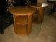 Art Deco Sycamore Wood Side Cabinets End Tables Two Tier Glass Tops Round 1900-1950 photo 7