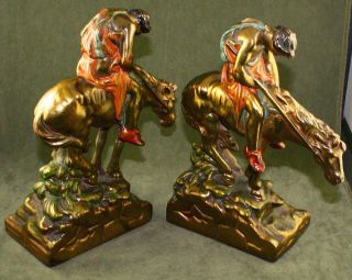 Pompeian Bronze Antique Pair Of Bronze Clad Bookends End Of The Trail 1920 Fine photo