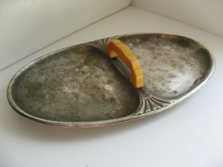 Antique Scandinavian Art Deco Tray Dish Plate With Bakelite Handle Rima Nysilver photo