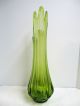Vtg Retro Art Deco Ribbed Emerald Green Blown Glass Lava Flame Vase 21 - 1/2” Tall Art Deco photo 8