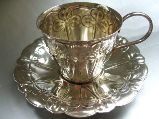 Stunning Art Nouveau Jugendstil Wmf Silver Plated Cup & Saucer photo