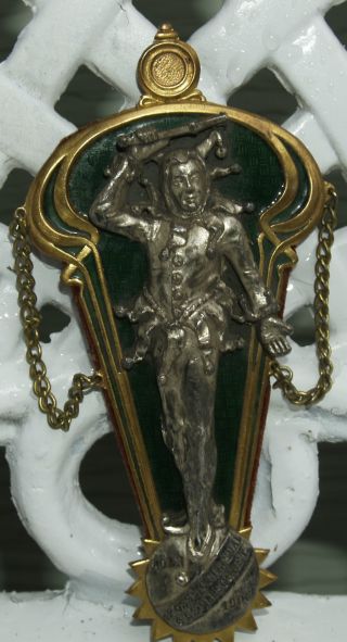 Antique Art Nouveau Pewter Brass Enamel Plaque Of Jester Carnival/circus Clown photo