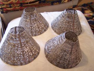 Fine Set Of Four Antique Pierced Sterling Silver Candle Shades By Gorham Usa photo
