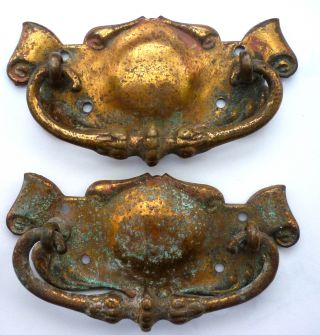 Pair Of Edwardian Art Nouveau Period Brass Drawer Handles,  Circa 1905. photo