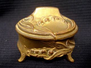 Antique Cast Metal Bronze Jewelry Casket Trinket Box Art Nouveau Victorian photo