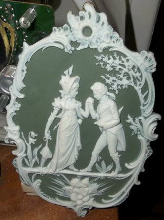 Bohemian Jasperware Pate - Sur - Pate Cherub Romantic Couple Wall Plaque C.  1900 Nr photo