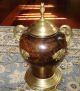 Vintage Art Nouveau Brass / Bronze Enamel Urn / Vase W/ Lid Antique Estate Metalware photo 2