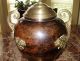 Vintage Art Nouveau Brass / Bronze Enamel Urn / Vase W/ Lid Antique Estate Metalware photo 8