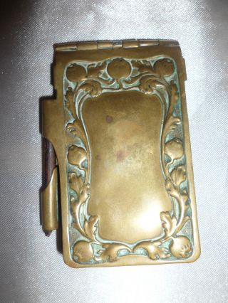 A Vintage C.  1890 Brass Art Nouveau Spring Top Card & Pencil Holder - photo