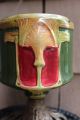 Art Nouveau Majolica Kerosene Oil Lamp Ca.  With Cast Iron Base Art Nouveau photo 5