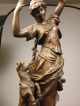 Antique Bronze Lady Figural Newel Post Lamp 
