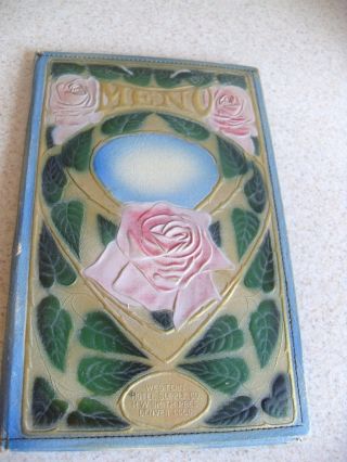 Heavy Embossed Art Nouveau Deco Paper/leather Menu Cover Holder Case Jacket 1920 photo
