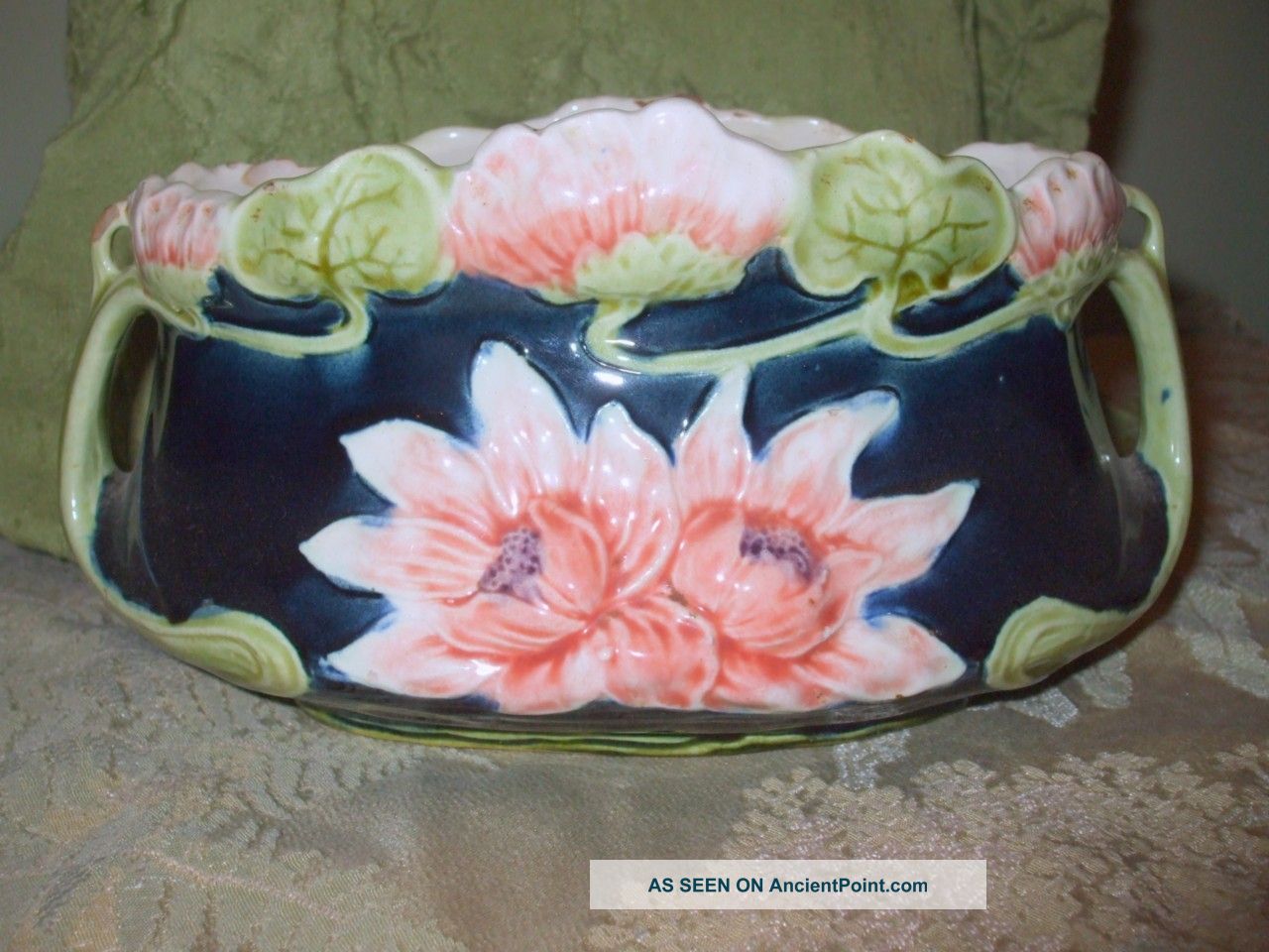 Antique Belgium Cobalt Art Nouveau Continental Majolica Jugendstil Bowl Art Nouveau photo