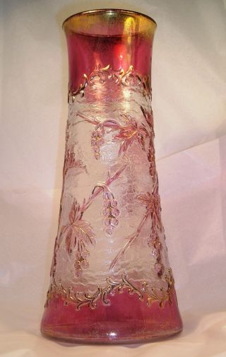 Vintage Fairly Large Art Nouveau Flashed Cranberry Ruby Gold Vase C28 photo