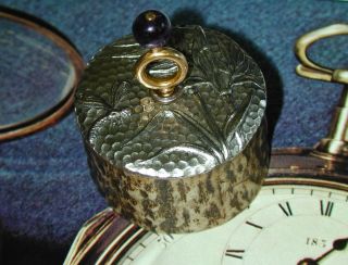 Pocket Watch Key Stand Fine Dragonfly And Reeds On Stags Antler Base. photo