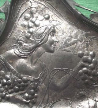 1900 Wmf? Art Nouveau Maiden Whiplash Pewter Card Tray photo