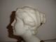 Antique Alabaster Marble Bronze Bust Of Young Lady Woman Sculpture By Schumacher Art Nouveau photo 3