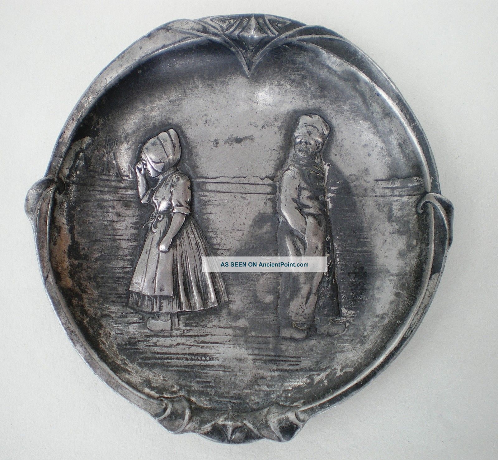 Wmf Art Nouveau Pewter Dish / Trinket Tray / Vide Poche Dutch Children C:1900 Art Nouveau photo