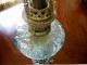 Antique French Brass Marble Column Spelter Footed Aqua Blown Glass Res.  Oil Lamp Lamps photo 7