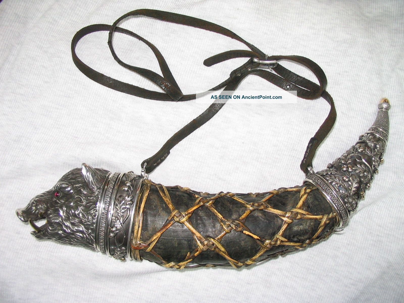 Hand Crafted Sterling Silver,  Gold & Gem Powder Horn By Master Silversmith Art Nouveau photo