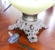 Antique Or Vintage Handpainted Floral Milk Glass Cast Iron Base Parlor Lamp Lamps photo 10