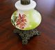 Antique Or Vintage Handpainted Floral Milk Glass Cast Iron Base Parlor Lamp Lamps photo 2