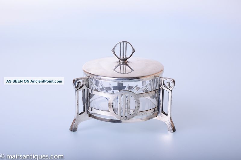 Art Nouveau Silver Plated Circular Box With Glass Liner By Wmf,  Circa 1910 Art Nouveau photo