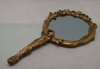 Stunning Art Nouveau Ladies Hand Held Dressing Mirror - Made Of Bronze photo