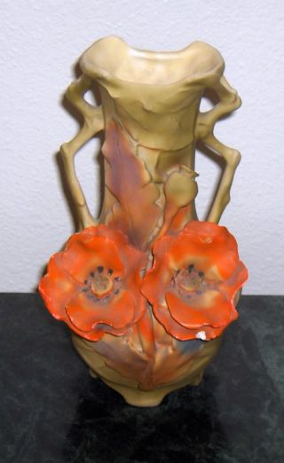 Turn Teplitz Amphora Poppy Vase Austria Art Nouveau 1900 - 1905 Gorgeous Bavarian photo