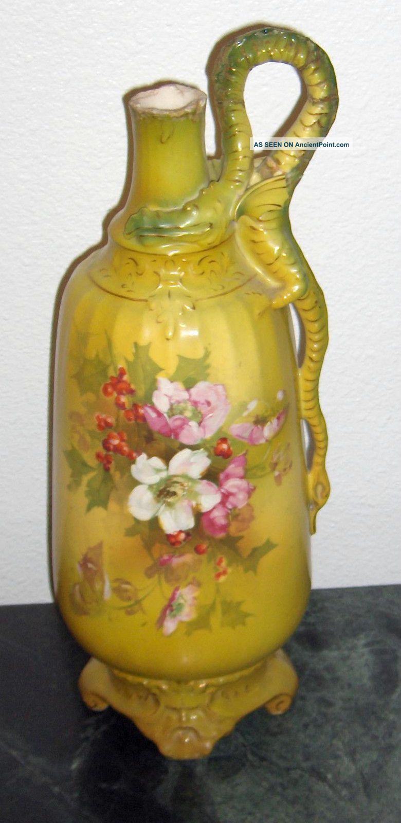 Turn Teplitz Amphora Pitcher Ewer Austria Art Nouveau Dragon Flowers Green Large Art Nouveau photo