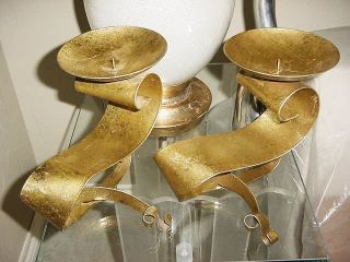 Italian Tole Florentine Regency Abstract Candle Holders photo