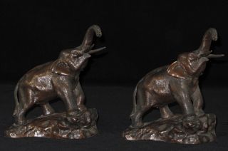 Antique Spelter Metal 1920s Pair Of Jennings Bros.  Elephant Bookends Massive Nr photo