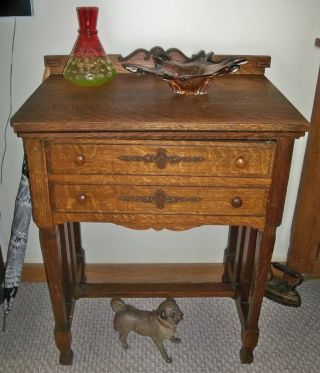 Mission Oak Arts & Crafts Movement Table Stand Converted From Sewing Machine photo
