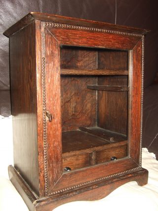 Antique Oak Wall Cabinet Smoking Pipe Tobacco Cupboard With Key Locking photo