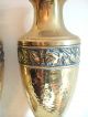 Antique Arts & Crafts Pair Brass Tall Vases Hammered And Floral Banded Arts & Crafts Movement photo 1