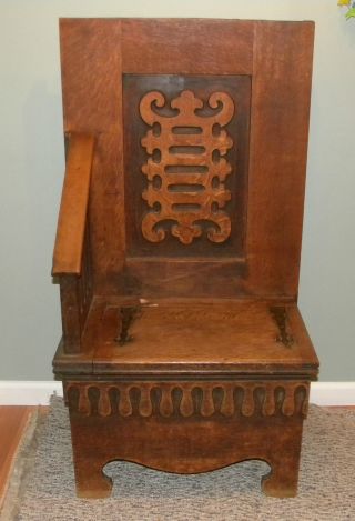 Vintage Mission - Arts & Crafts - Gothic Solid Oak Chair - Underneath Storage photo