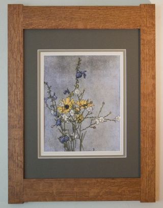 Mission Style Quartersawn Oak Arts & Crafts Framed Print - Texas Wildflowers photo