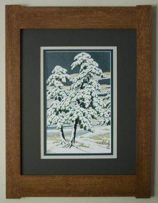 Mission Style Bungalow Quartersawn Oak Arts & Crafts Framed Print - Snowy Pines photo