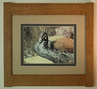 Mission Style Bungalow Quartersawn Oak Arts & Crafts Framed Print - Peacock Ii photo