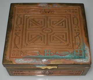Lovely Small Arts & Crafts Box Copper Brass Wood Hand Made With Wear & Verdigris photo