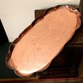 Arts And Crafts Art Nouveau Copper Tray Hayle Copper Cornwall Fish Design photo